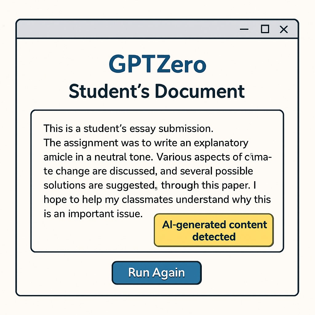 A screenshot showing GPTZero analyzing a student's document in real-time, highlighting its ability to detect AI-generated content. GPTZero analyzing a student’s writing process for plagiarism detection.