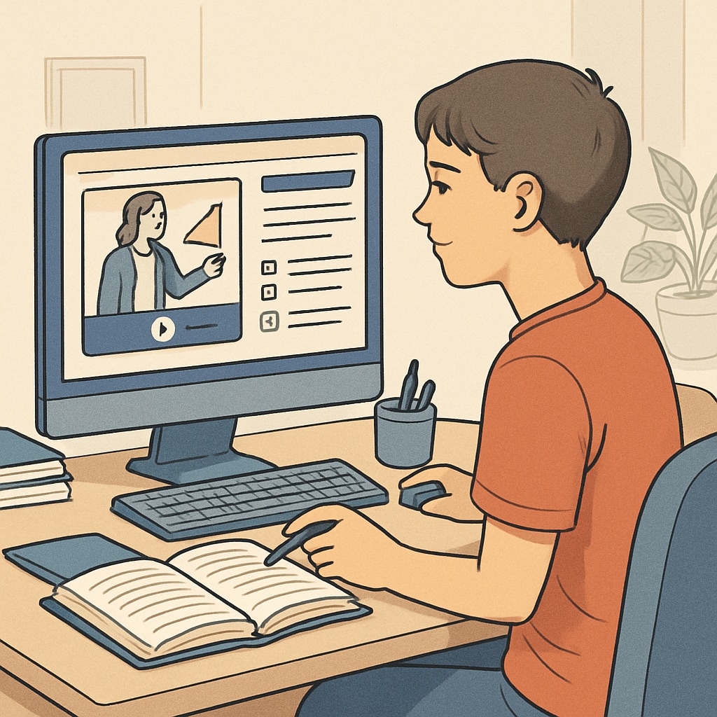 A student engaging with an online learning module, representing flexibility and accessibility. Online learning module with a student engaging in coursework.