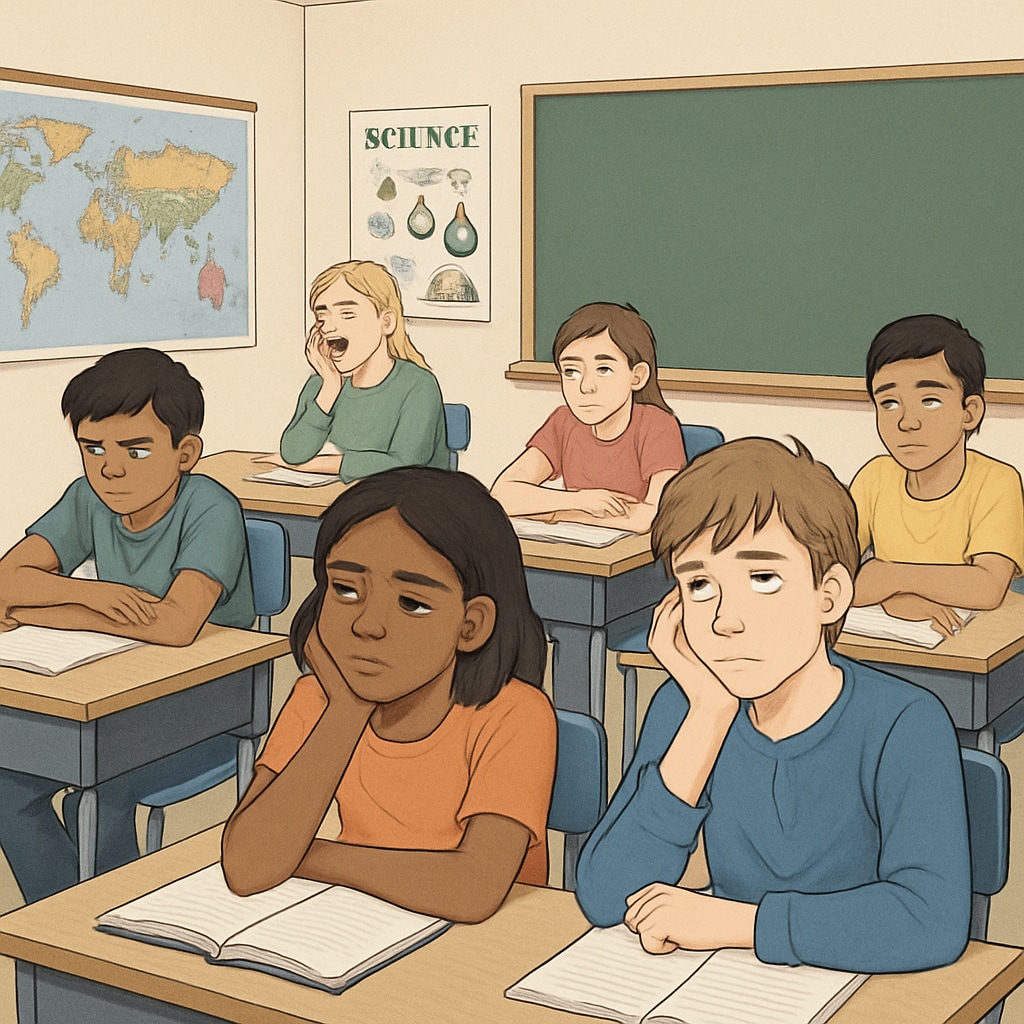 Students bored in a classroom, symbolizing global education challenges.