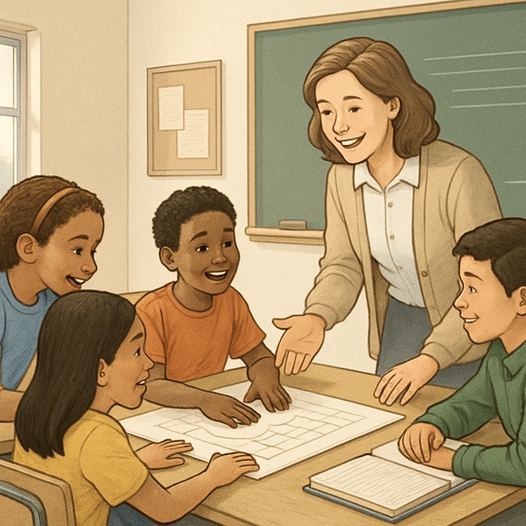 Public education inclusiveness with diverse students and teacher in classroom
