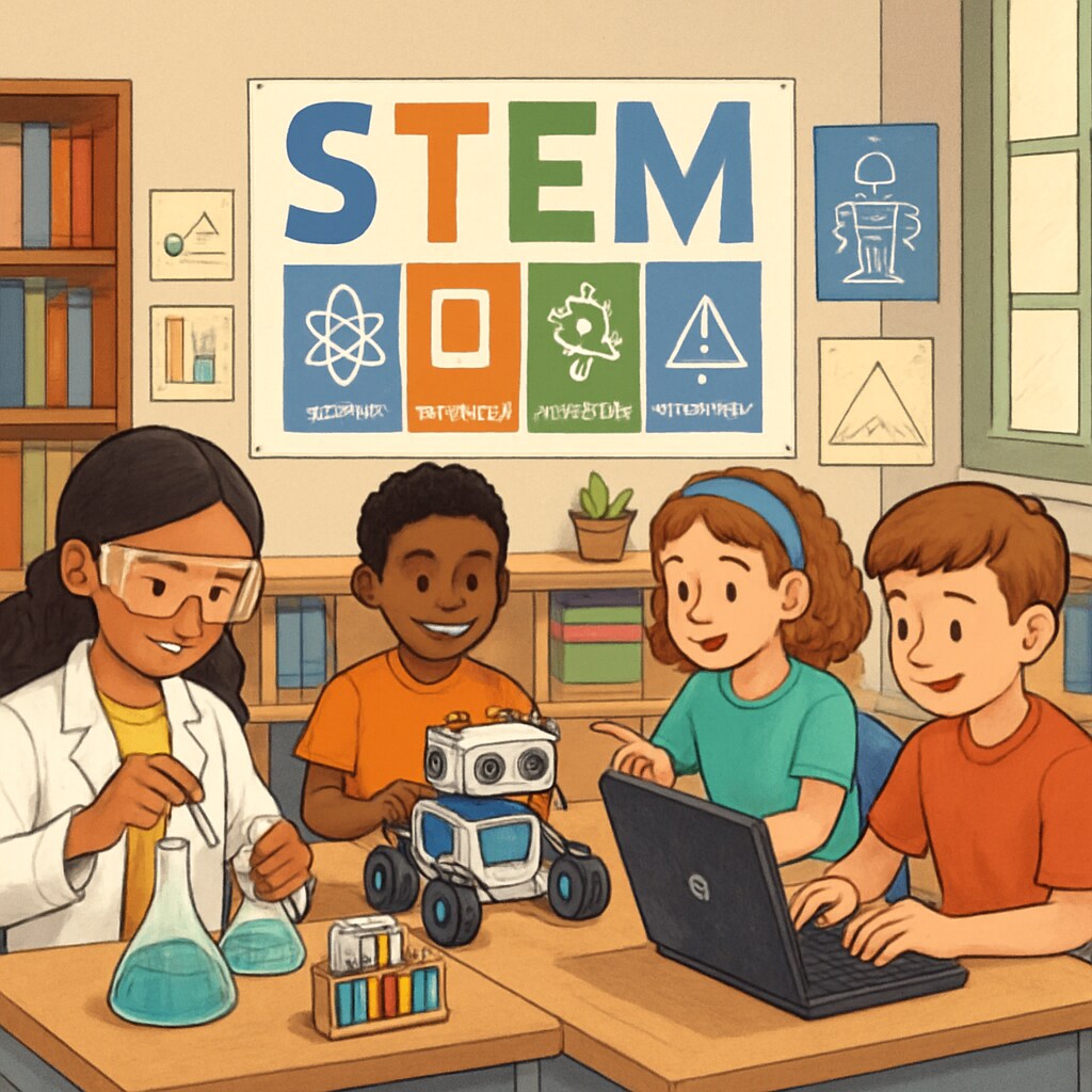 Students in a K12 classroom engaged in STEM education activities, preparing for higher education opportunities. K12 students learning STEM subjects, emphasizing college readiness for UC San Diego’s programs.