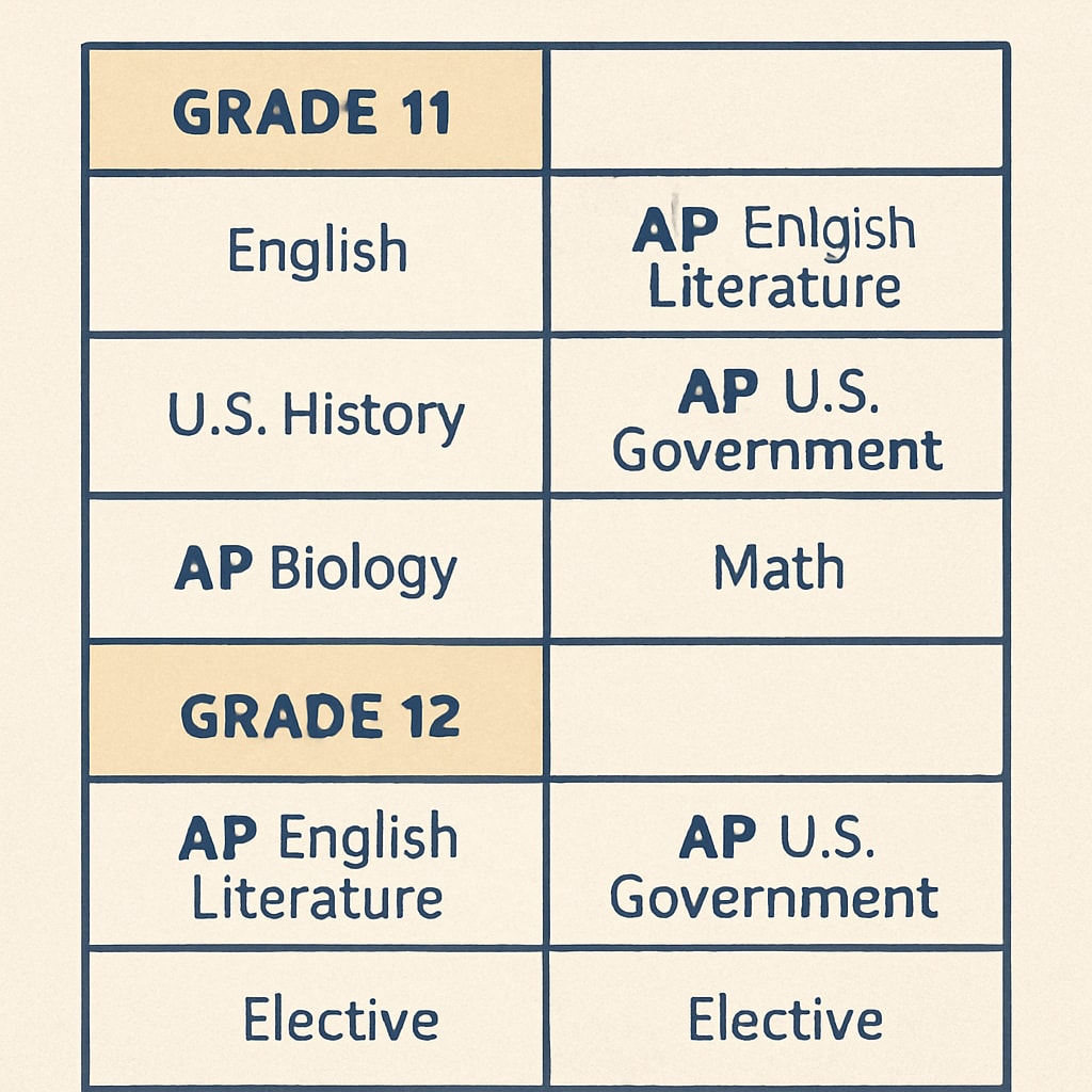 A balanced schedule for AP courses in grades 11 and 12.