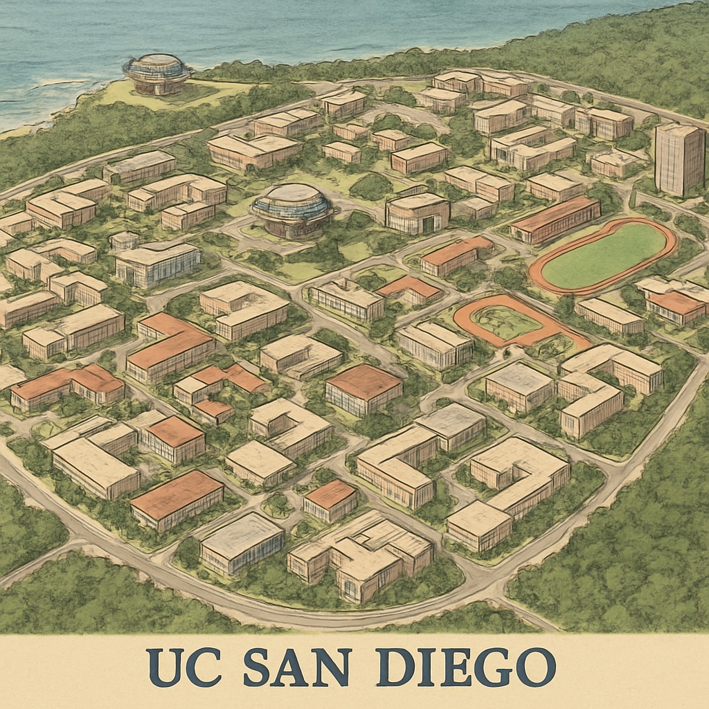 UC San Diego campus view showing existing infrastructure before enrollment expansion.