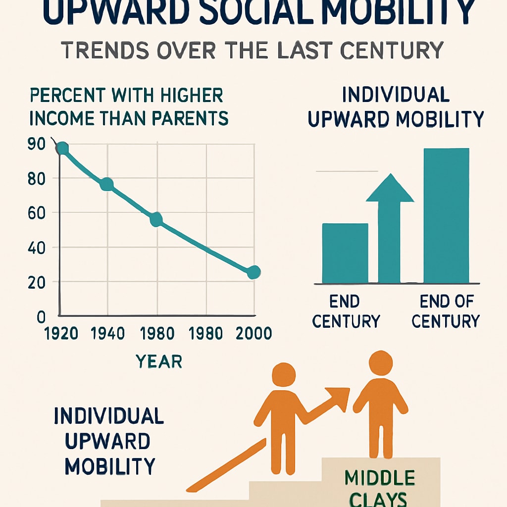 Infographic depicting upward social mobility trends over the past century.