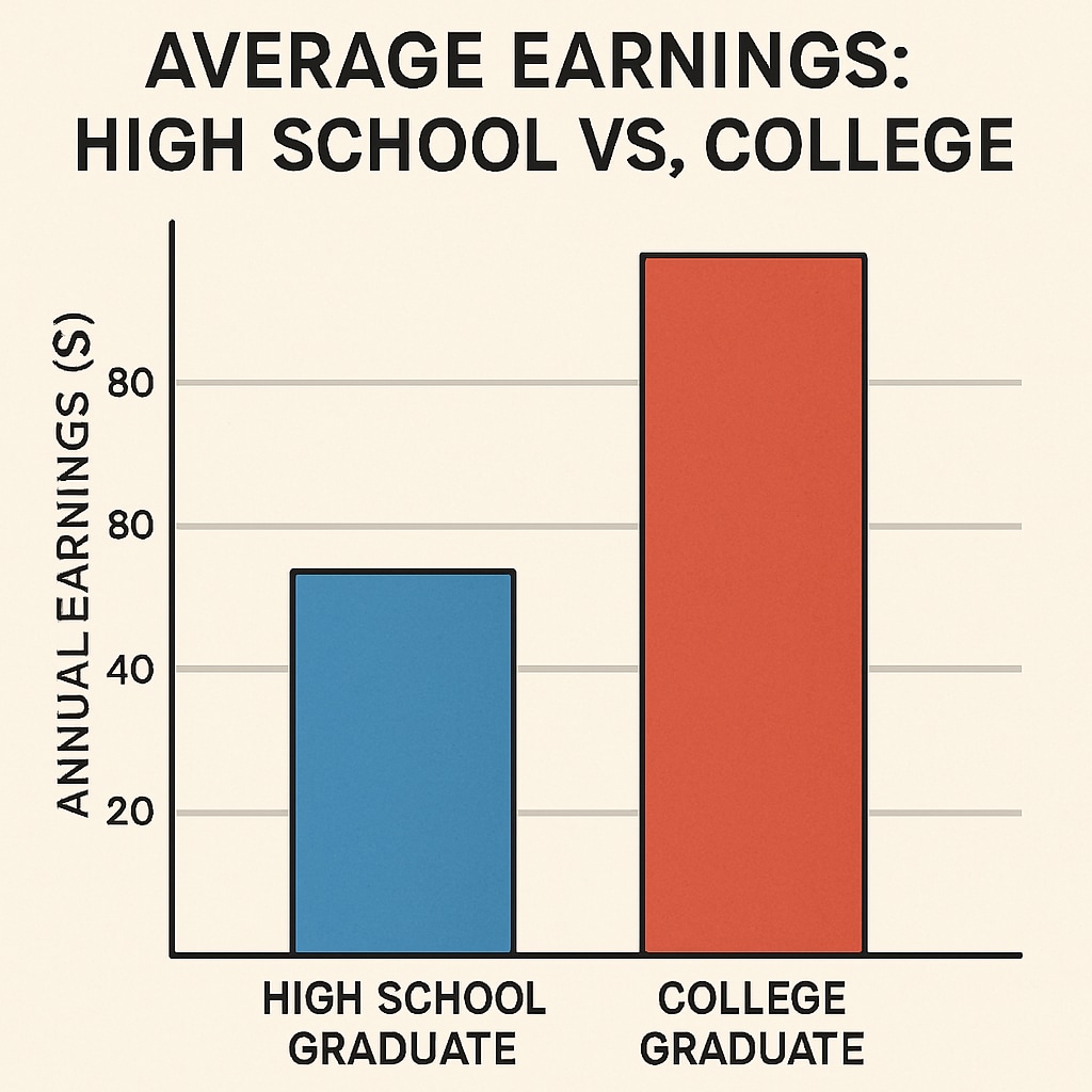 A comparison chart showing income differences between high school and college graduates.