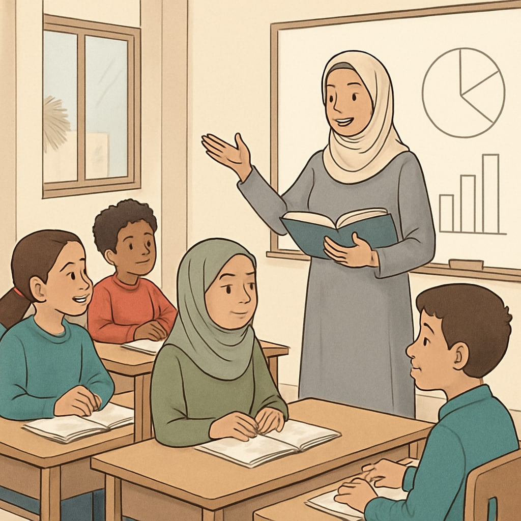 A teacher in Gaza conducting an inclusive educational workshop.