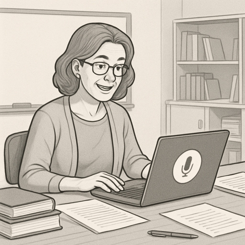 Teacher using voice-to-text technology for teaching feedback with WillowVoice.