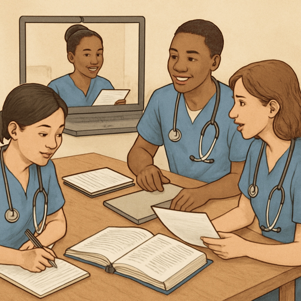 Nursing students collaborating on Discord to exchange study resources and ideas.