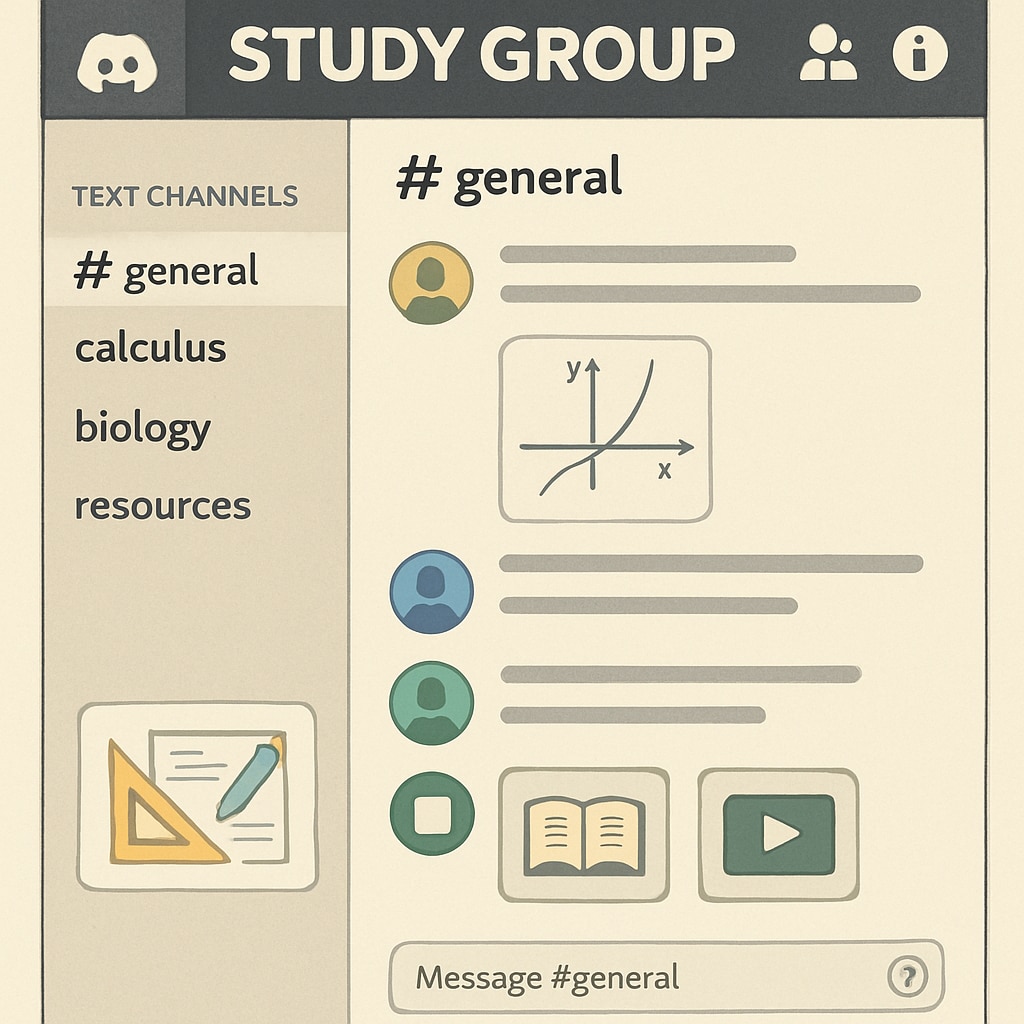 Discord platform used for organizing study groups and sharing resources.