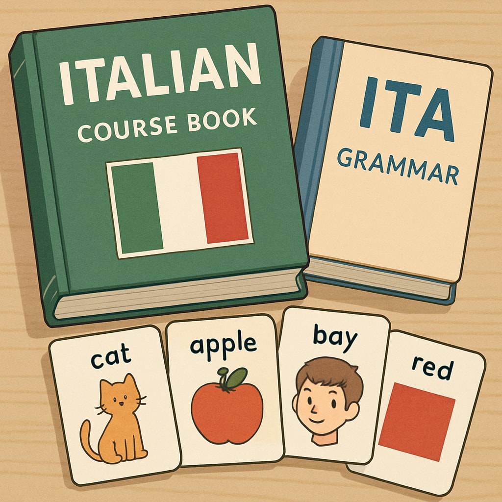 A close-up of ITA teaching materials, including books and flashcards. Initial Teaching Alphabet books and flashcards used in classrooms.