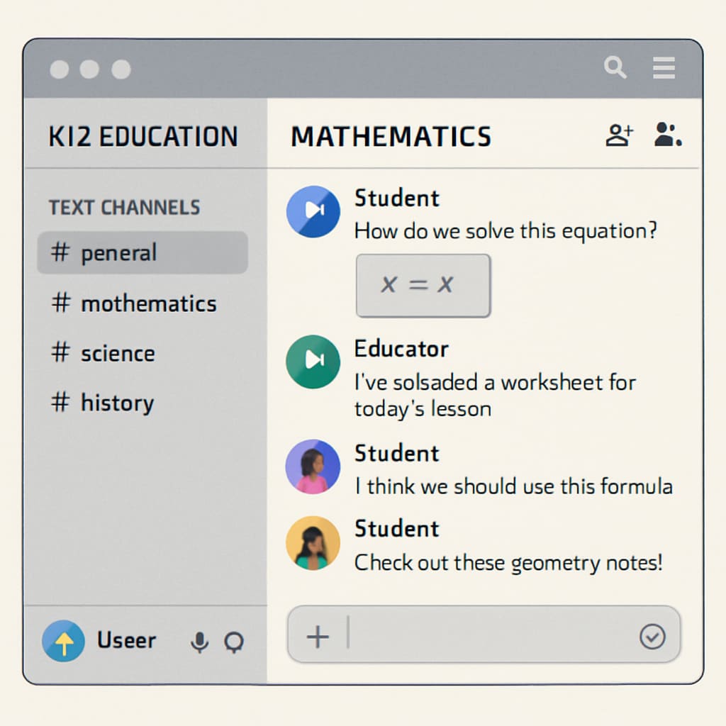 Discord interface for collaborative learning among K12 students.