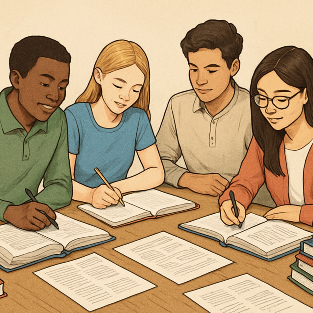 A group of students studying together in a foundation year program, symbolizing academic resilience and progress. Students working in a foundation year course as part of alternative paths to university.
