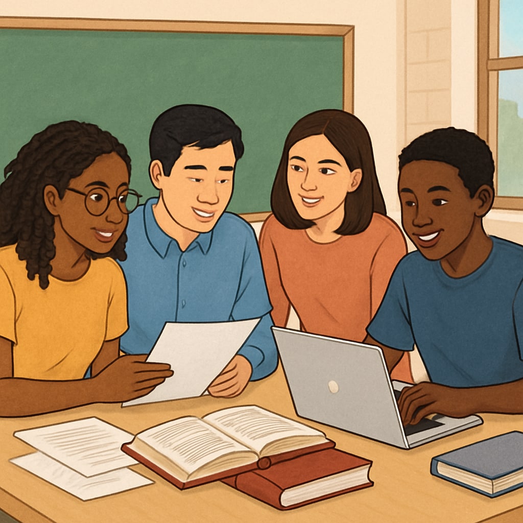 A diverse group of students collaborating on a project. The image represents Harvard's emphasis on diversity and community in its admissions process. Diverse students collaborating on a project.
