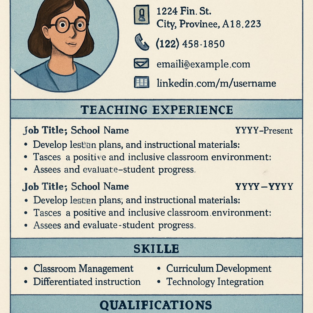 A well-designed resume template tailored for educators seeking jobs in the Canadian education system. A sample resume template for K12 educators applying in Canada.