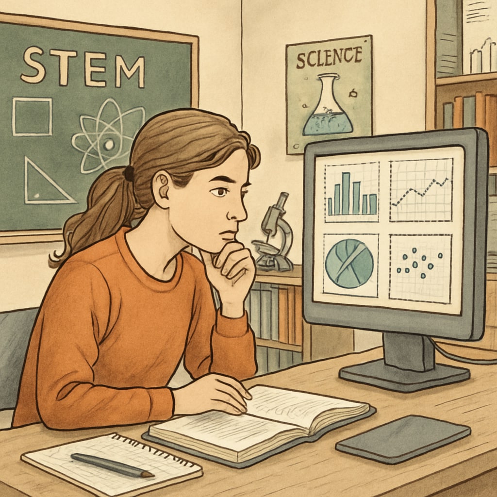 Female student working on data analysis in a STEM classroom.