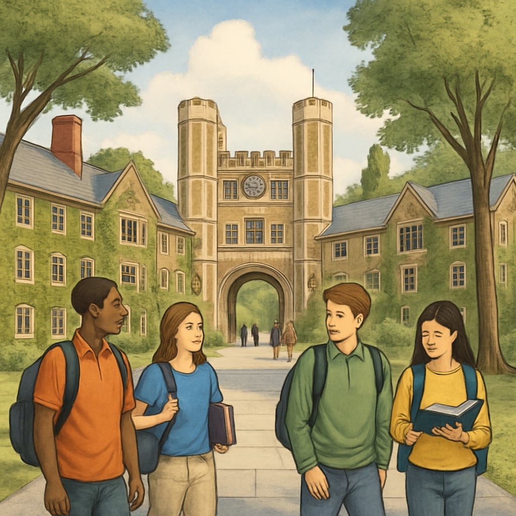 Students walking on Princeton University campus, representing Ivy League prestige.