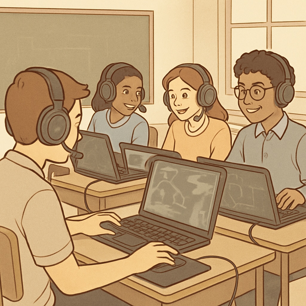 Students participating in game-based learning through esports in a classroom setting.