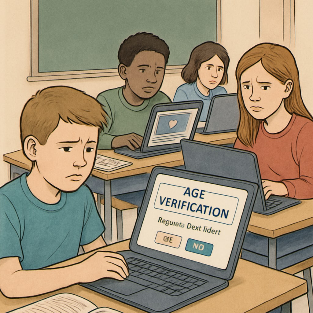 Students navigating age verification barriers in digital learning environments.