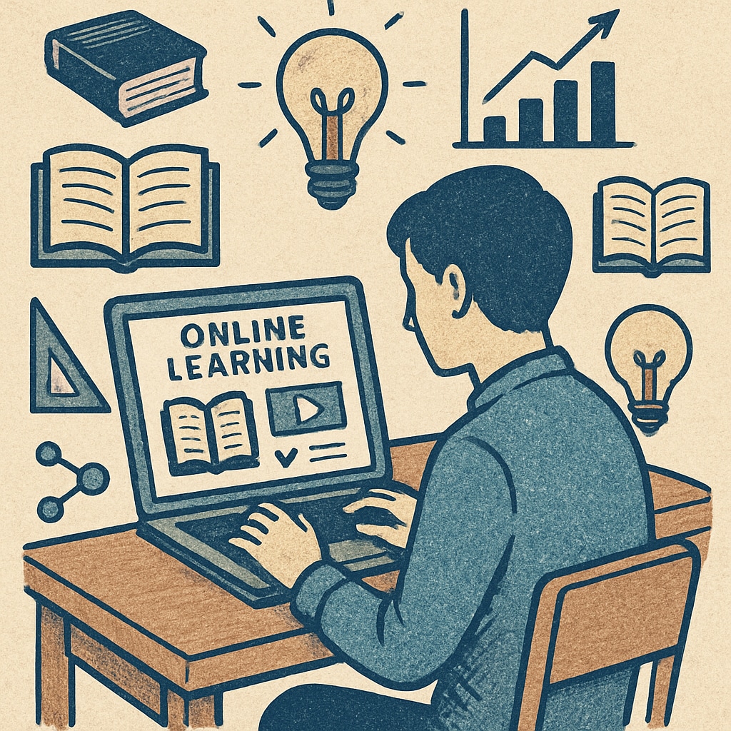 A person using a laptop to explore online learning platforms for skill development and self-improvement. A person exploring online learning opportunities to grow beyond a modified diploma.