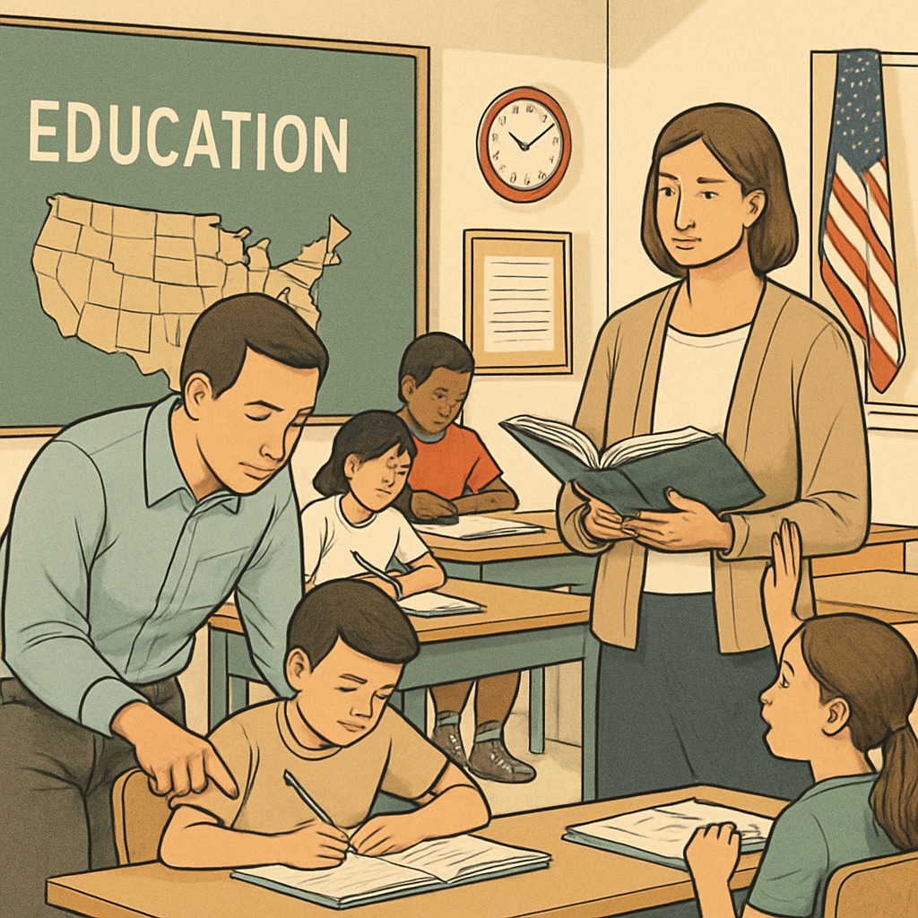 A classroom scene featuring teachers and students, symbolizing the intersection of education and political scrutiny. Classroom with teachers and students highlighting political inclination tests in Oklahoma.