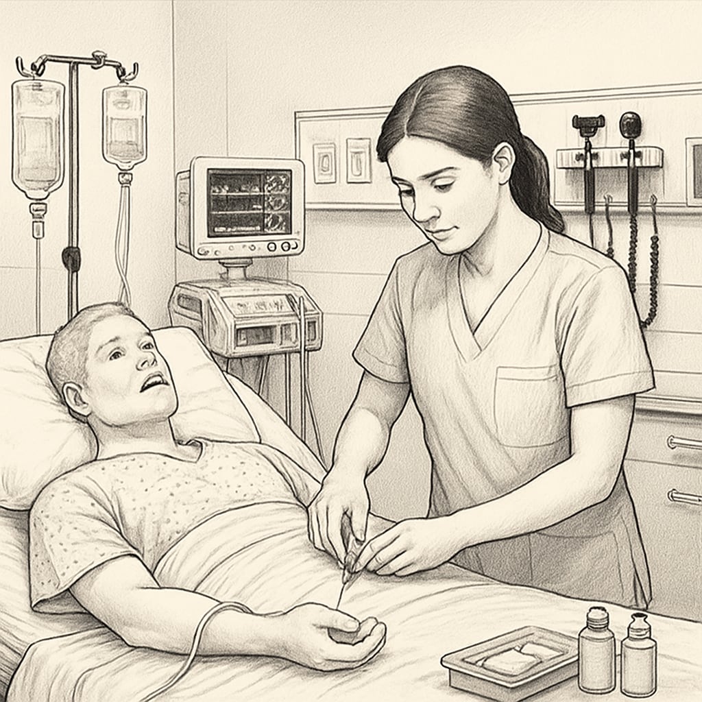 A nursing student practicing clinical skills in a simulation lab, showcasing hands-on learning opportunities. Nursing student practicing clinical skills in a simulation lab.
