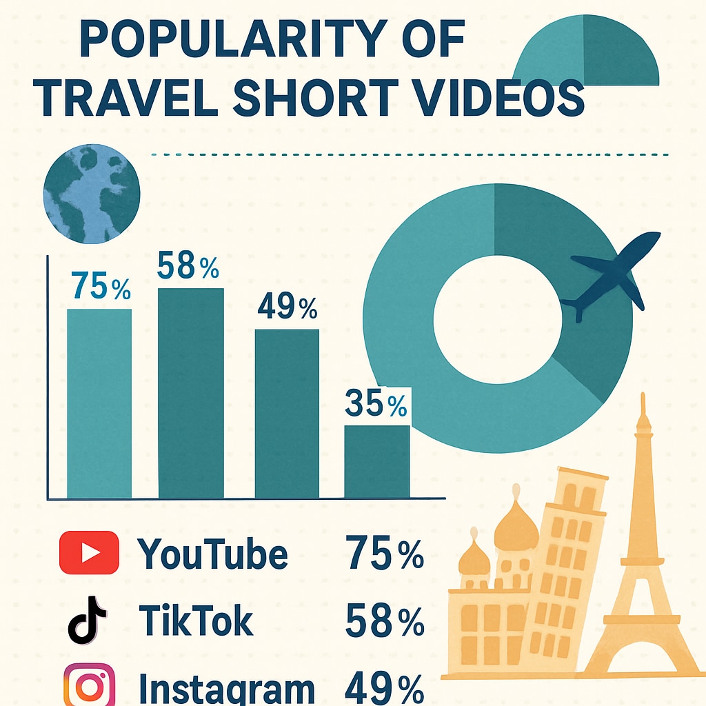 An infographic showing statistics on the popularity of travel short videos across different platforms. Infographic on short video usage statistics for travel content.