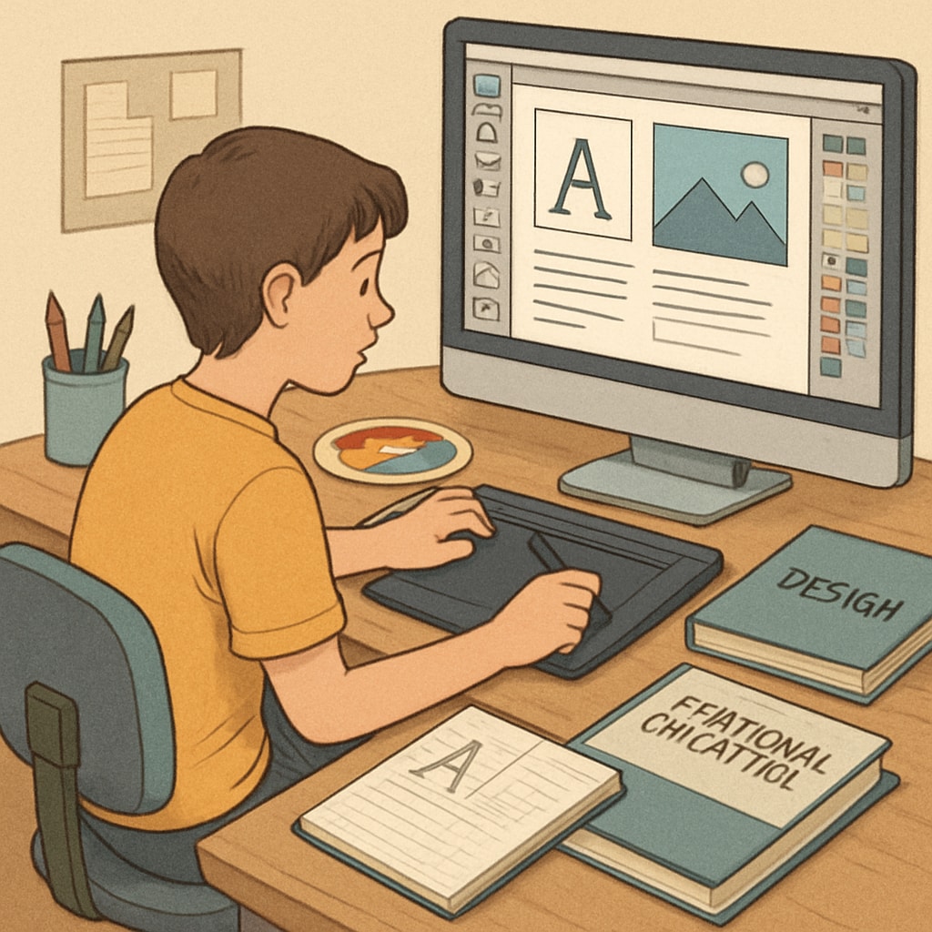 A student working on a digital design project, illustrating the importance of vocational learning opportunities. Student engaged in a vocational project to demonstrate alternative career paths.
