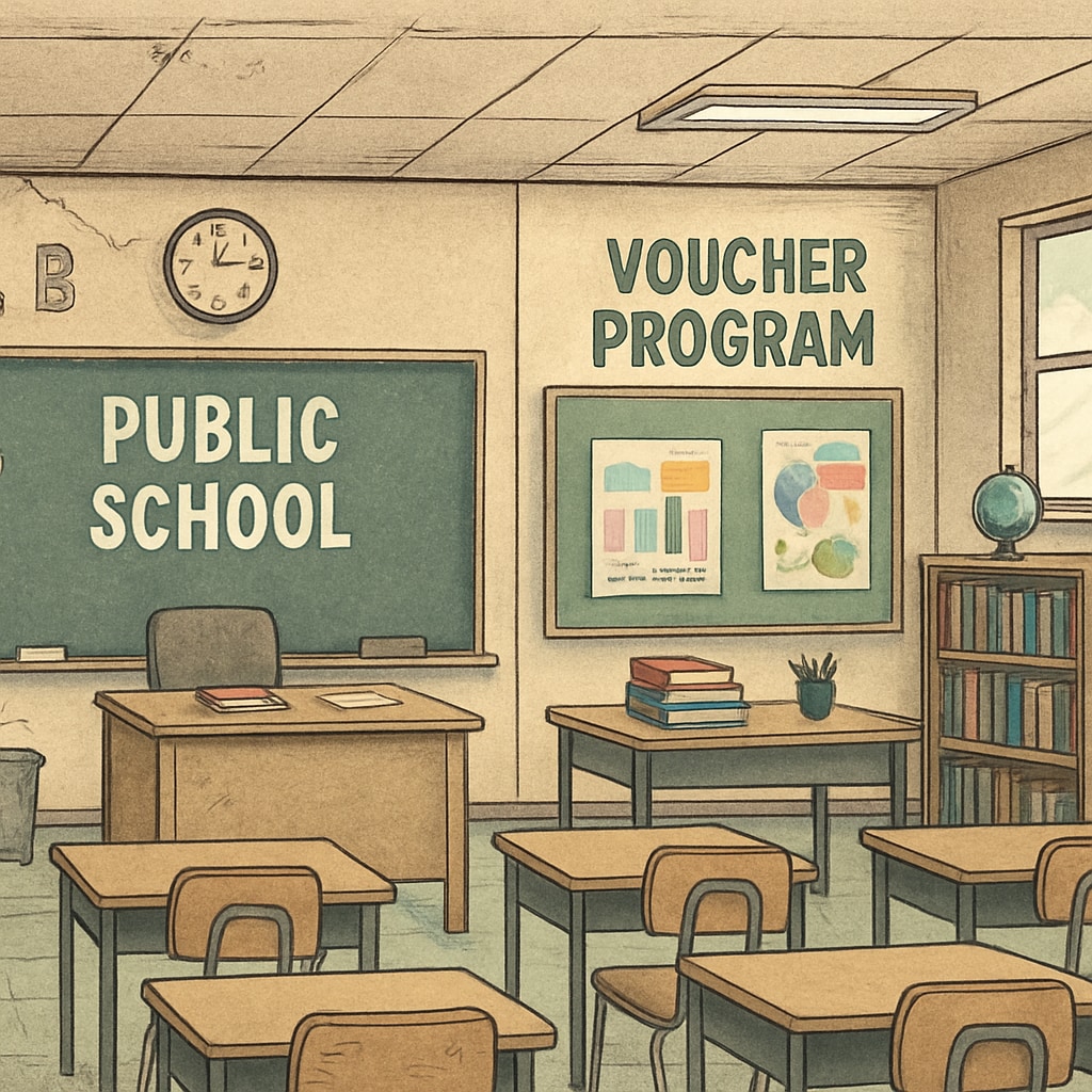 Public school classroom emphasizing the impact of voucher programs on funding.
