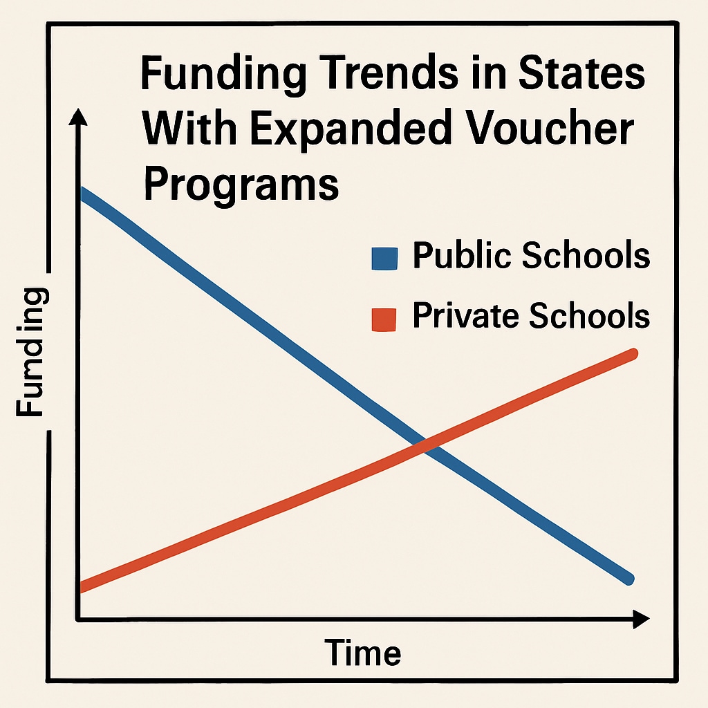 Chart comparing funding allocation between public and private schools under voucher policies.