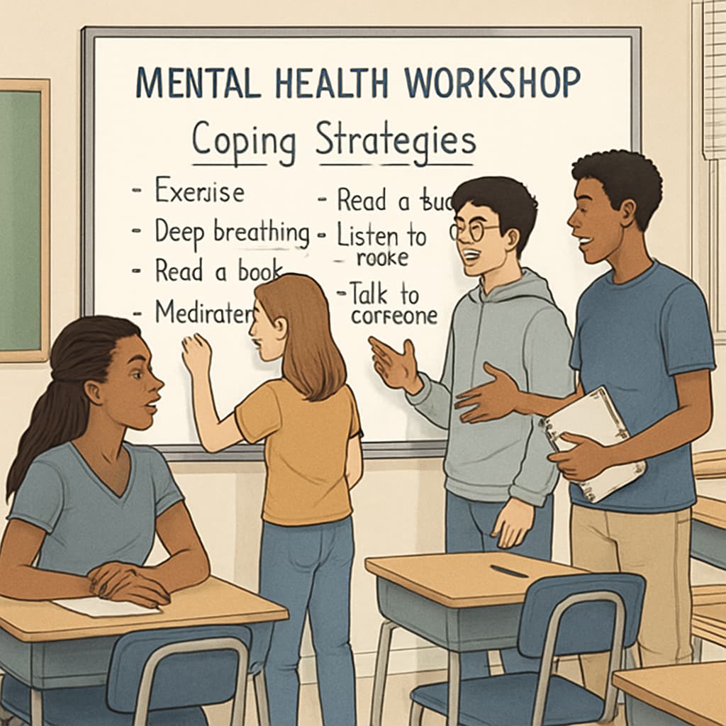 High school students engaging in mental health activities
