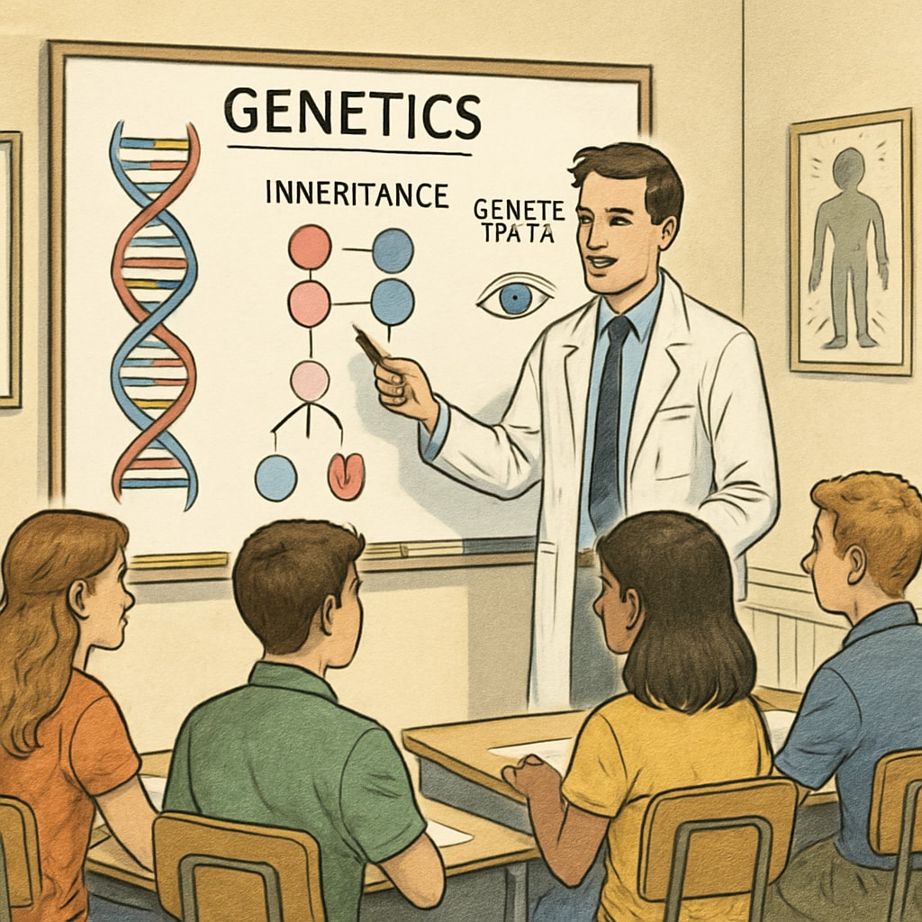 Biology graduate teaching genetics to high school students.