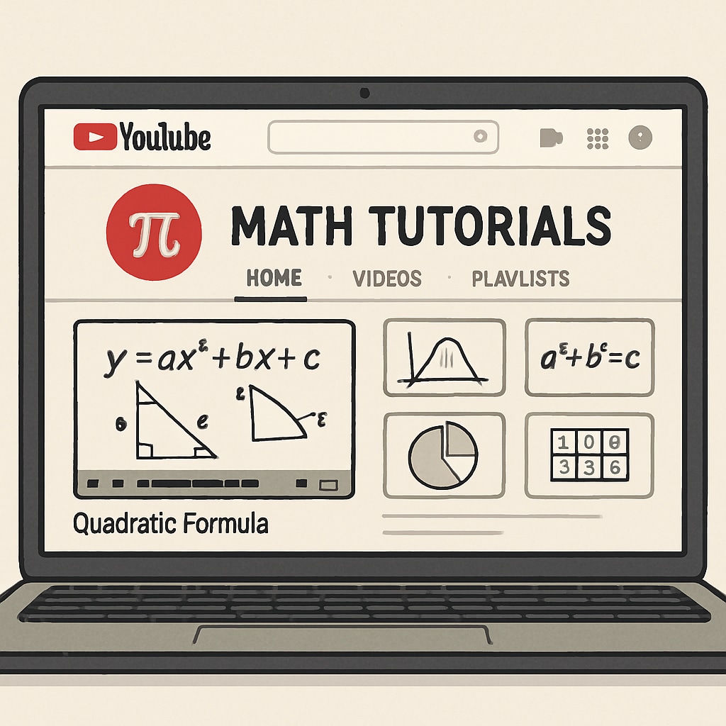 A laptop screen displaying a YouTube channel focused on math tutorials, with clear visuals and educational content. YouTube math tutorial channel for campus recruitment preparation.