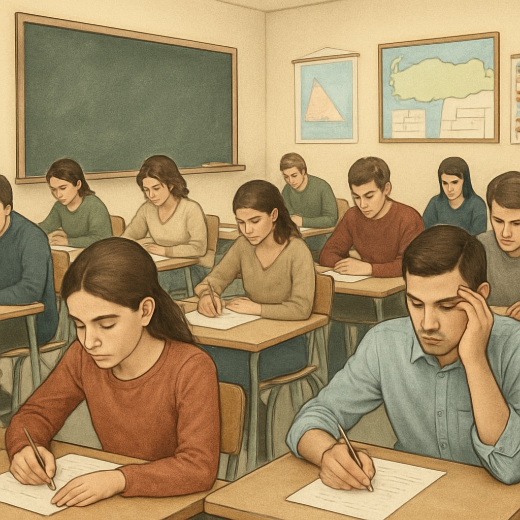 Turkish education system exam pressure highlighted in a classroom setting.