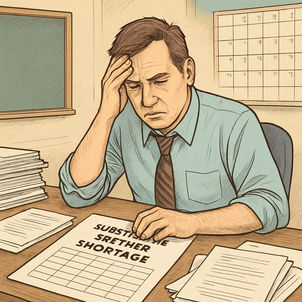 An administrator struggling with substitute teacher shortages during protests.