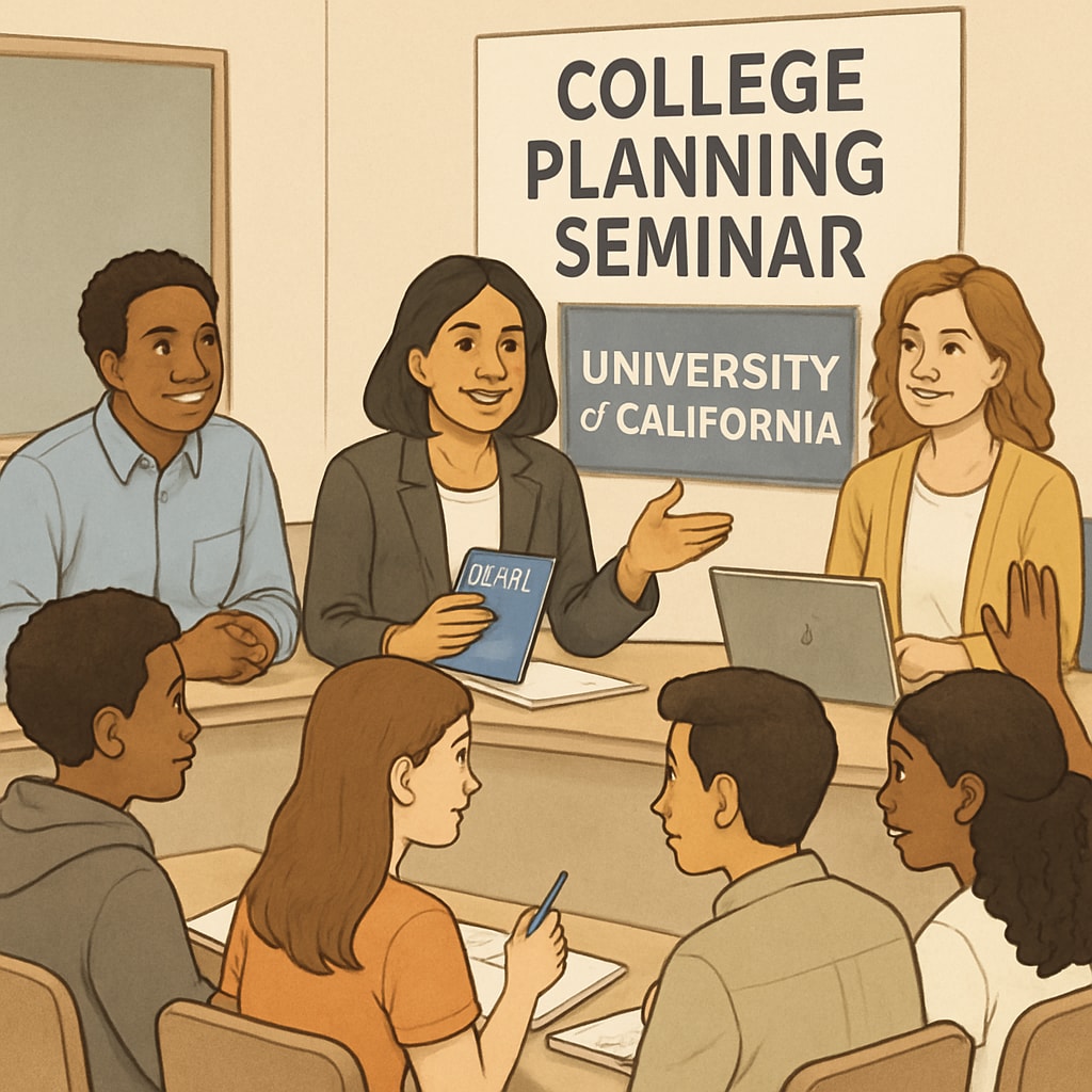 University of California staff consulting high school students about college planning.