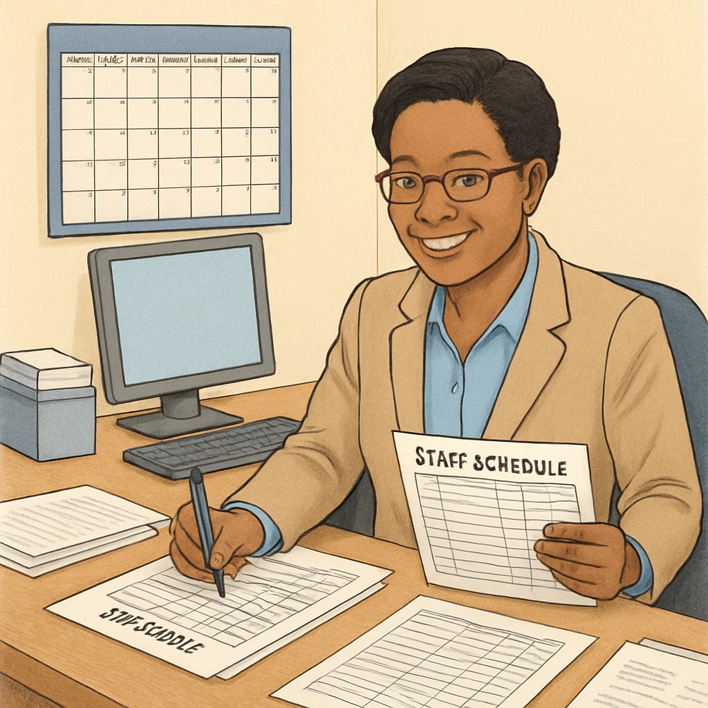 School administrator planning schedules in an educational setting.