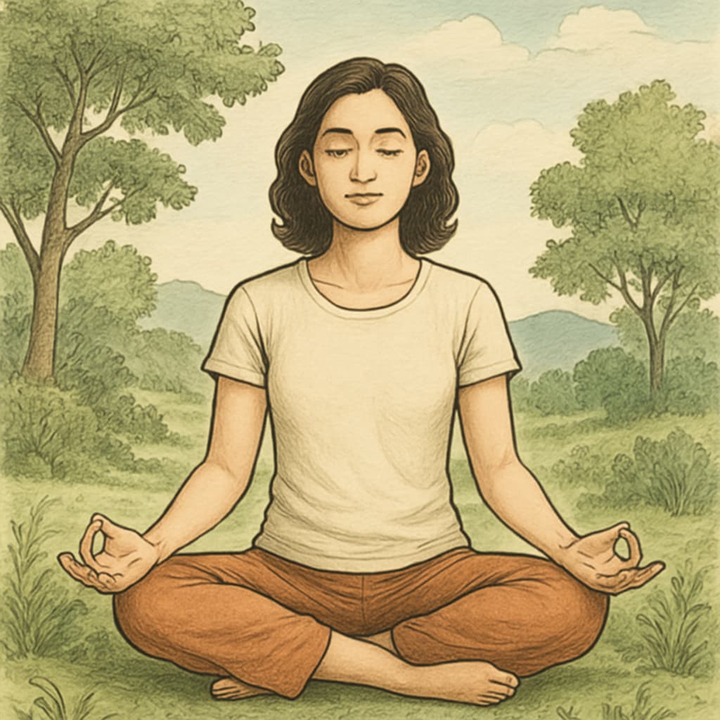 Woman meditating outdoors, showcasing inner peace and mindfulness practices.