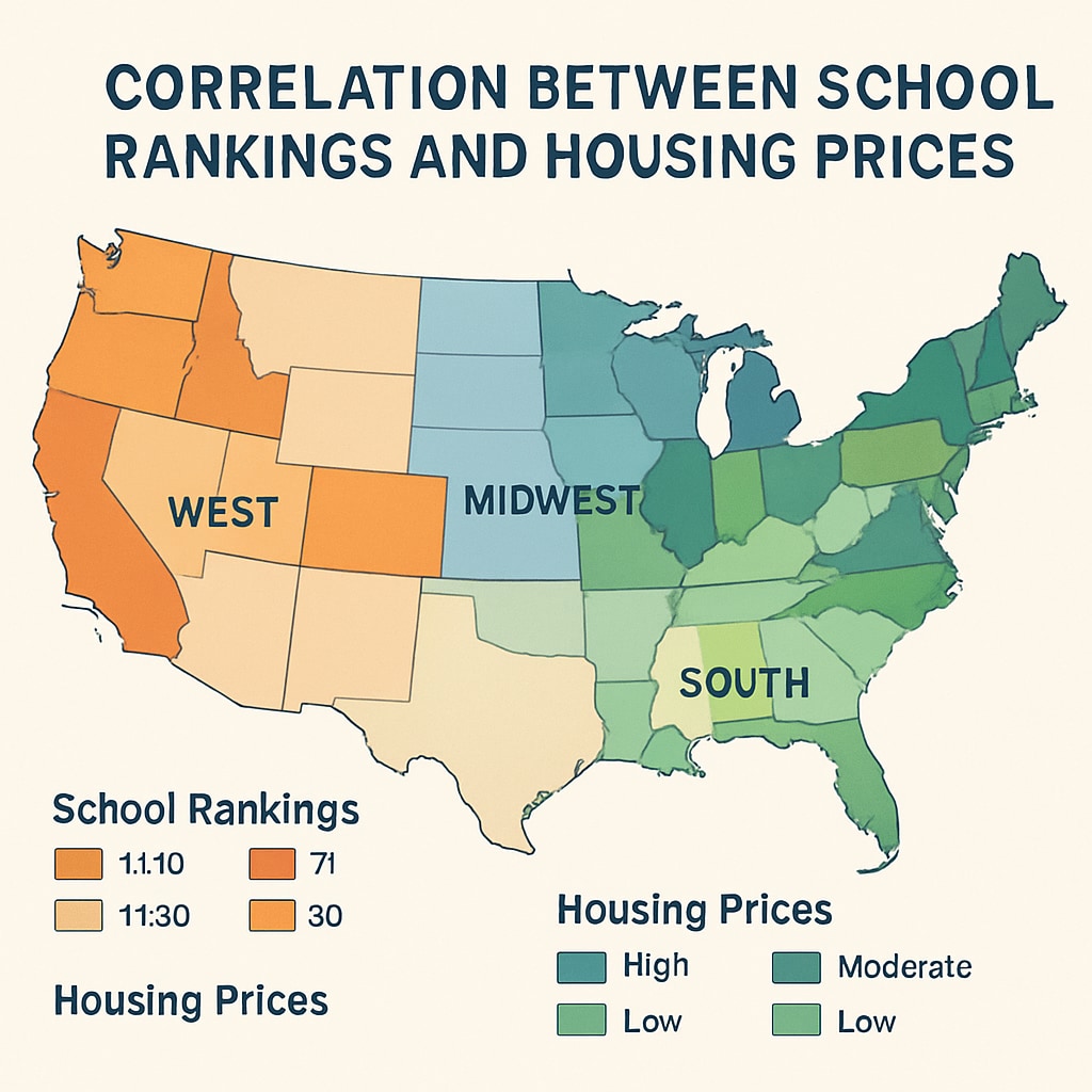 Map showing the impact of school rankings on property values in the U.S.