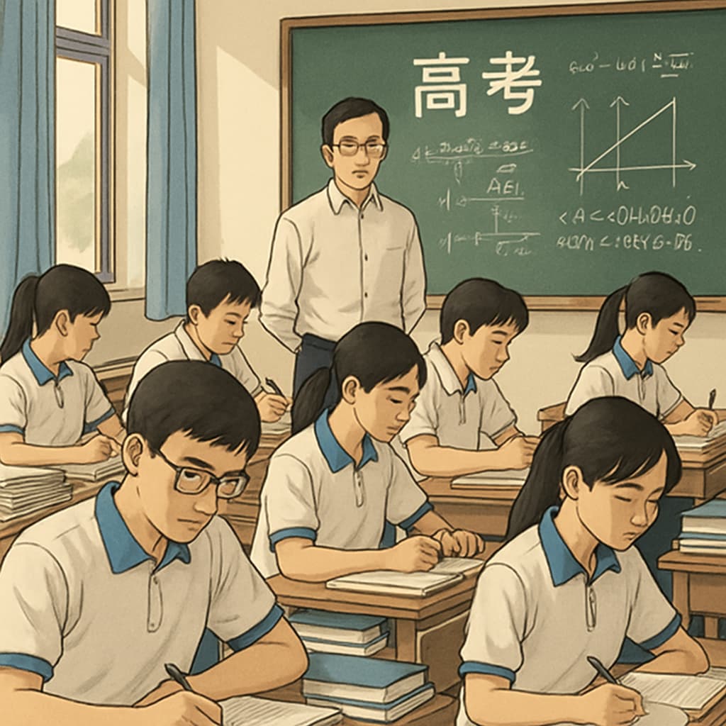 Chinese classroom preparing for gaokao exams, related to education systems, exam evaluation, resource distribution.