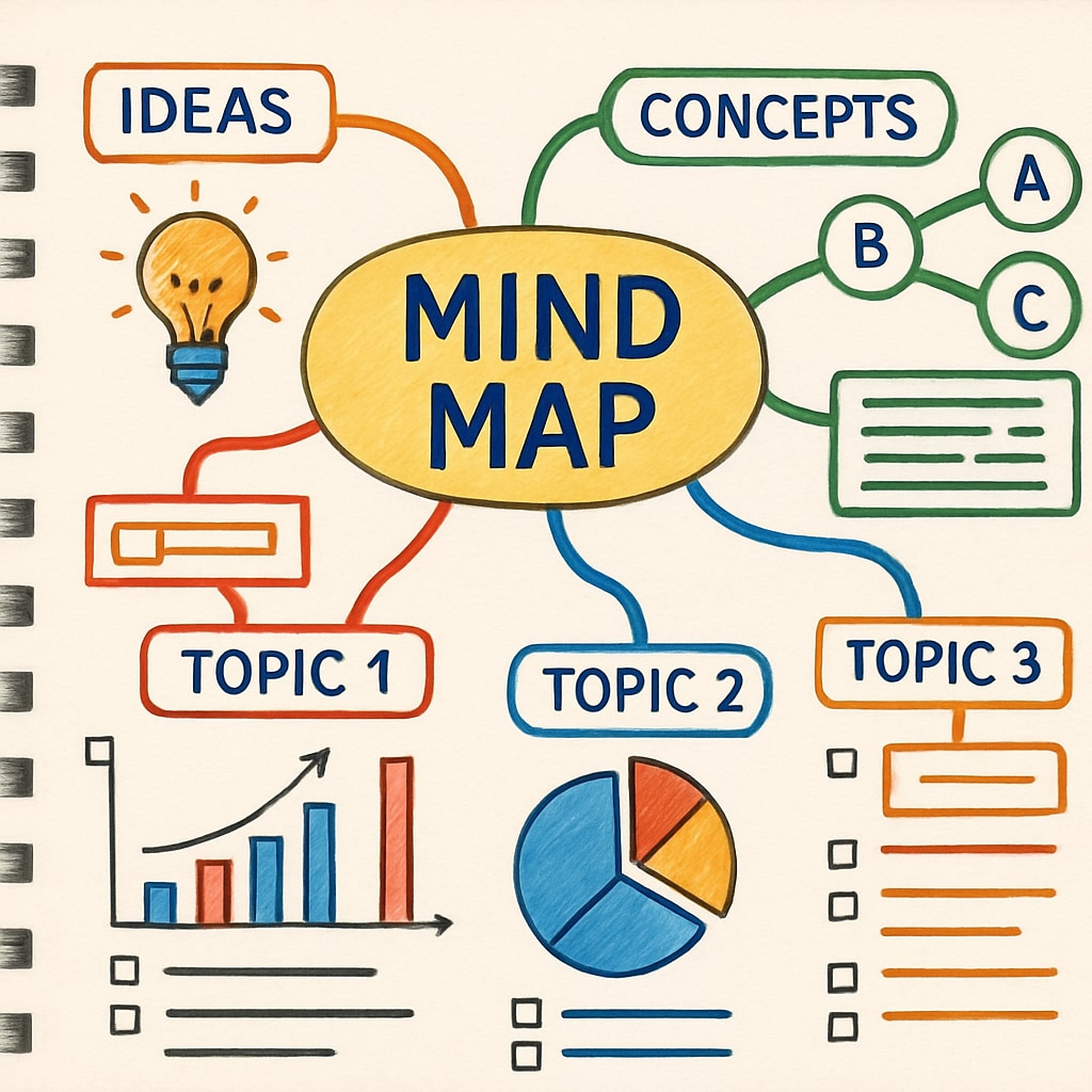 Teen using a mind map to improve learning strategies and memory retention.