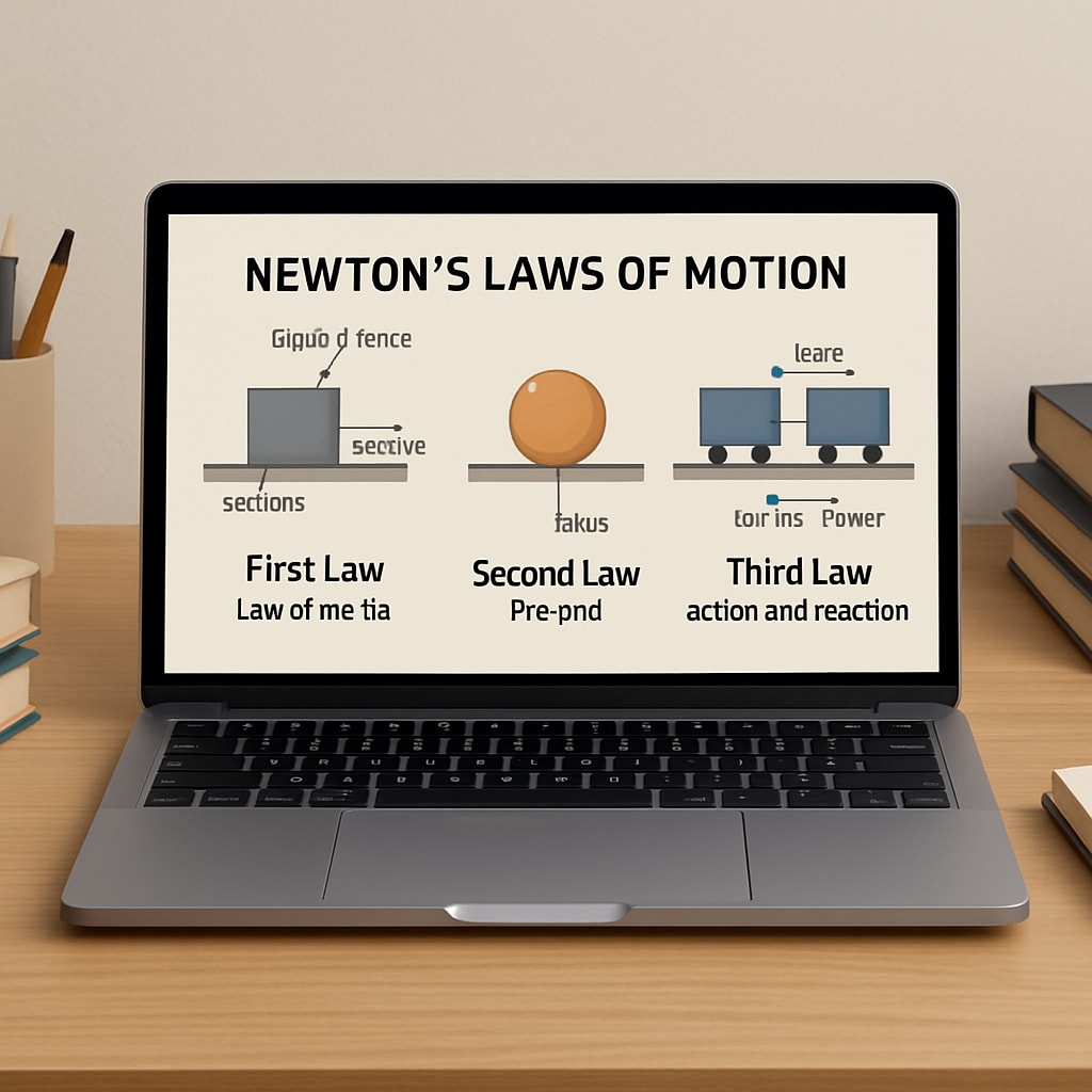 Visual representation of Newton’s laws of motion used for physics exam preparation.