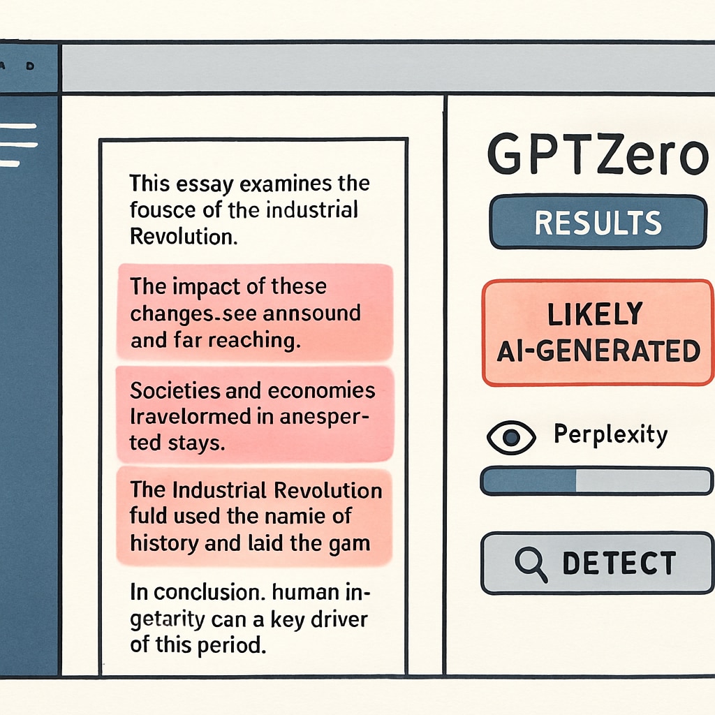 Screenshot of gptzero’s interface highlighting areas of concern in a student’s document, showing flagged AI-generated sections. gptzero interface highlighting flagged AI-generated text in a Google Doc.