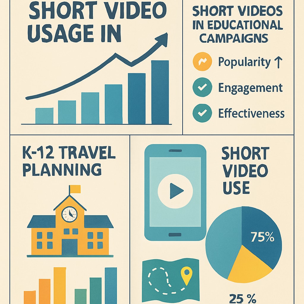Infographic on the rise of short video campaigns in K12 travel decision-making.