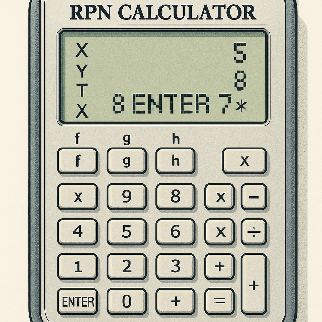 RPN calculator showing stack-based process for mathematical computation.