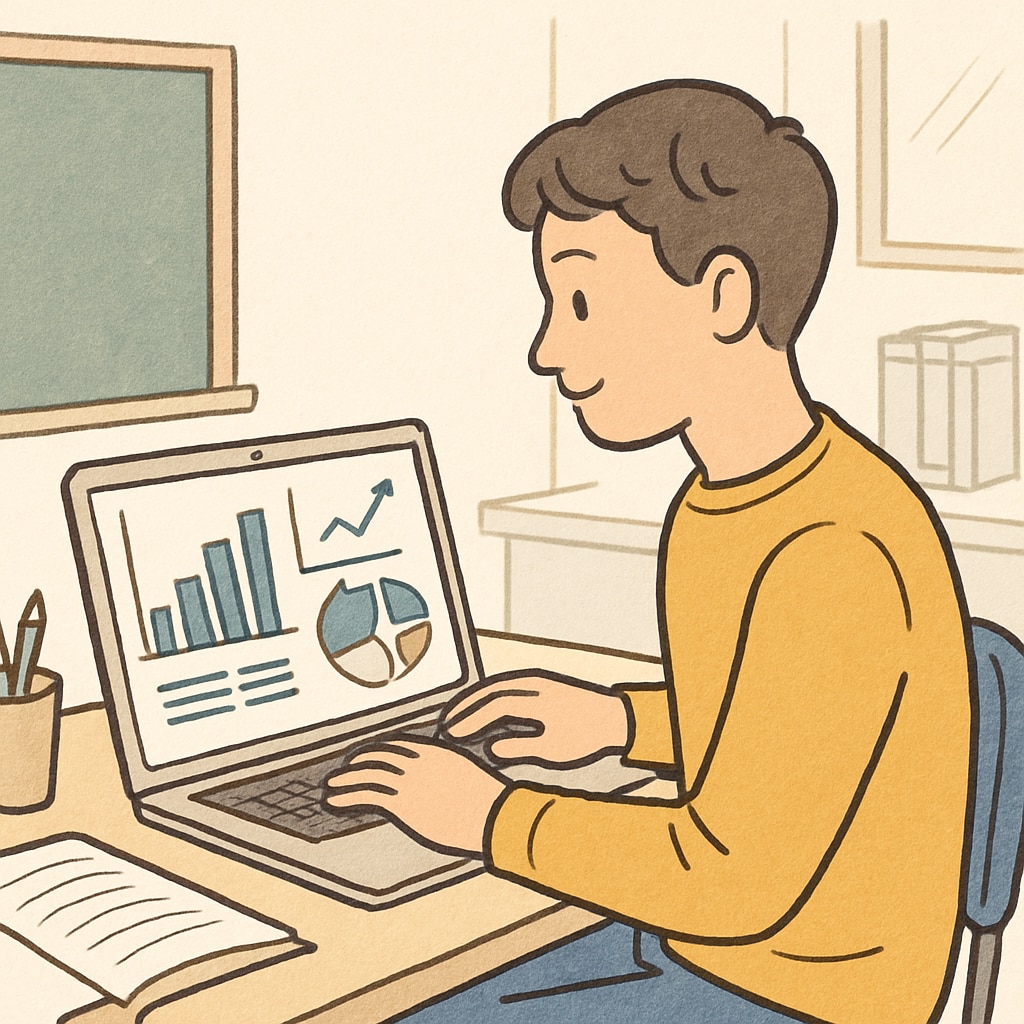 Student analyzing data using visualization software.