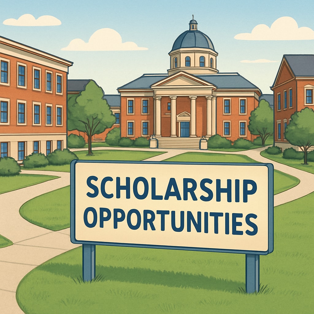 A university campus with a large “Scholarship Opportunities” sign, symbolizing affordable options for students. A university campus highlighting scholarship opportunities for AS-Level students.