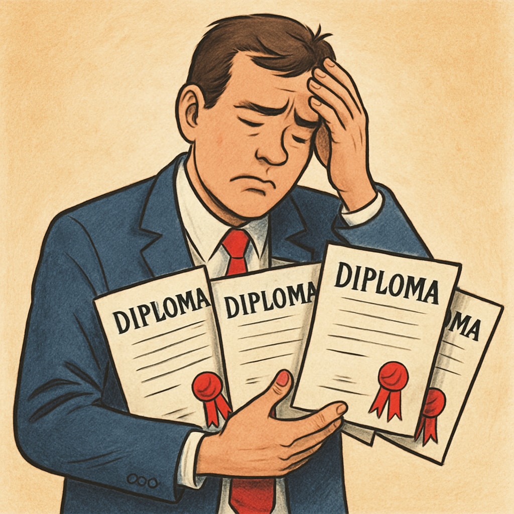 Employment qualification challenges highlighted by a professional with multiple degrees.