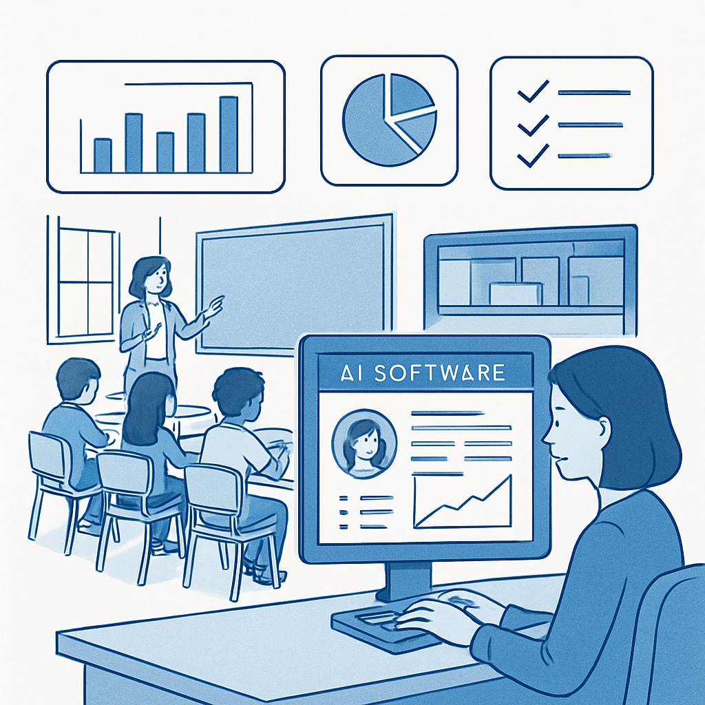 AI software analyzing student performance data for educational efficiency.