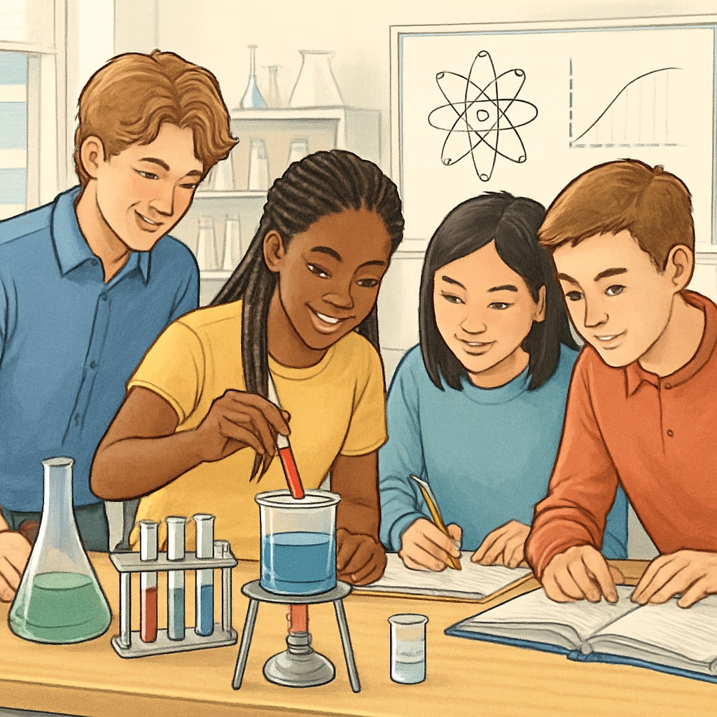 High school students conducting a science experiment in a STEM classroom