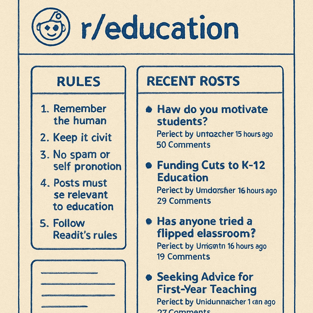 Reddit education subreddit homepage featuring community rules and discussions.